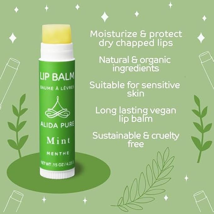 ALIDA PURE ALIDA MINT LIP BALM COLLECTION, VEGAN LIP BALM, BEESWAX FREE, WITH AVOCADO OIL, ORGANIC JOJOBA OIL, AND VITAMIN E, FOR DRY, CHAPPED, OR CRACKED LIPS, 3 TUBE SET - Image 2